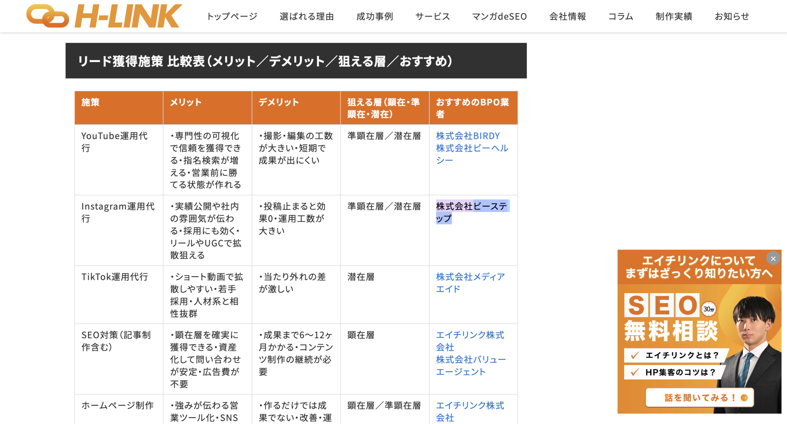 エイチリンク株式会社様のコラムにてご紹介いただきました